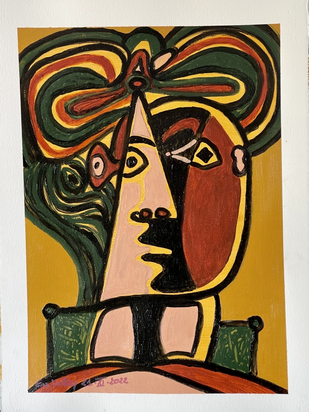 Dual Portrait in Acrylics Tribute to Picasso